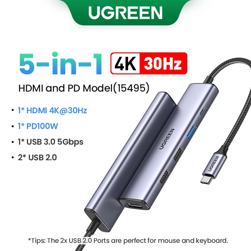 UGREEN Hub USB-C Dual HDMI 10 em 1 – 8K / 4K, PD 100W, Ethernet Gigabit, SD/TF