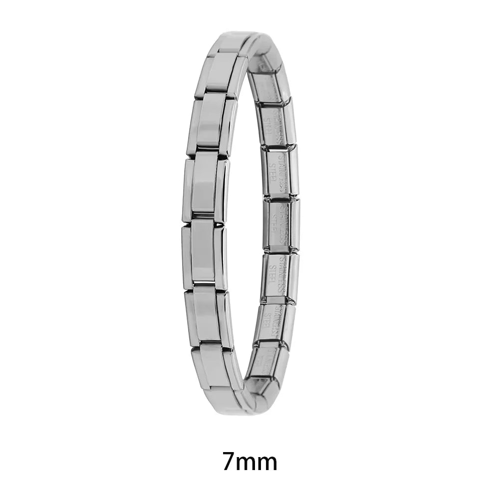 Pulseira Hapiship Feminina em Aço Inoxidável – 9 mm, Estilo Italiano, Elástica com Charms