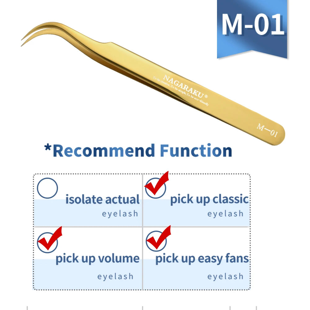 Pinça Profissional para Extensão de Cílios NAGARAKU em Aço Inoxidável