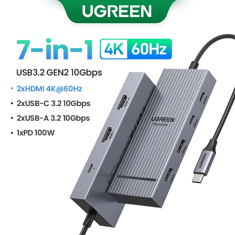 UGREEN Hub USB-C Dual HDMI 10 em 1 – 8K / 4K, PD 100W, Ethernet Gigabit, SD/TF
