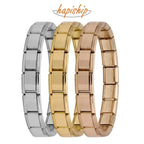 Pulseira Hapiship Feminina em Aço Inoxidável – 9 mm, Estilo Italiano, Elástica com Charms
