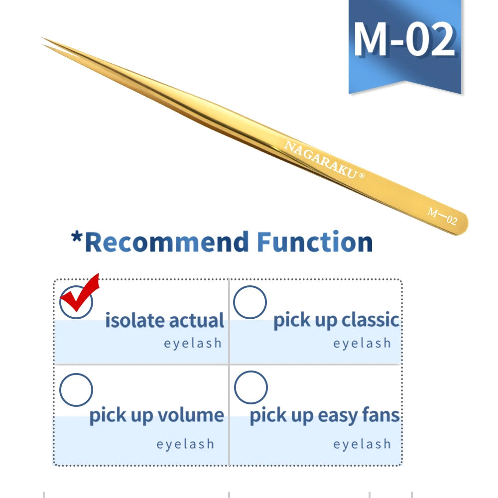 Pinça Profissional para Extensão de Cílios NAGARAKU em Aço Inoxidável