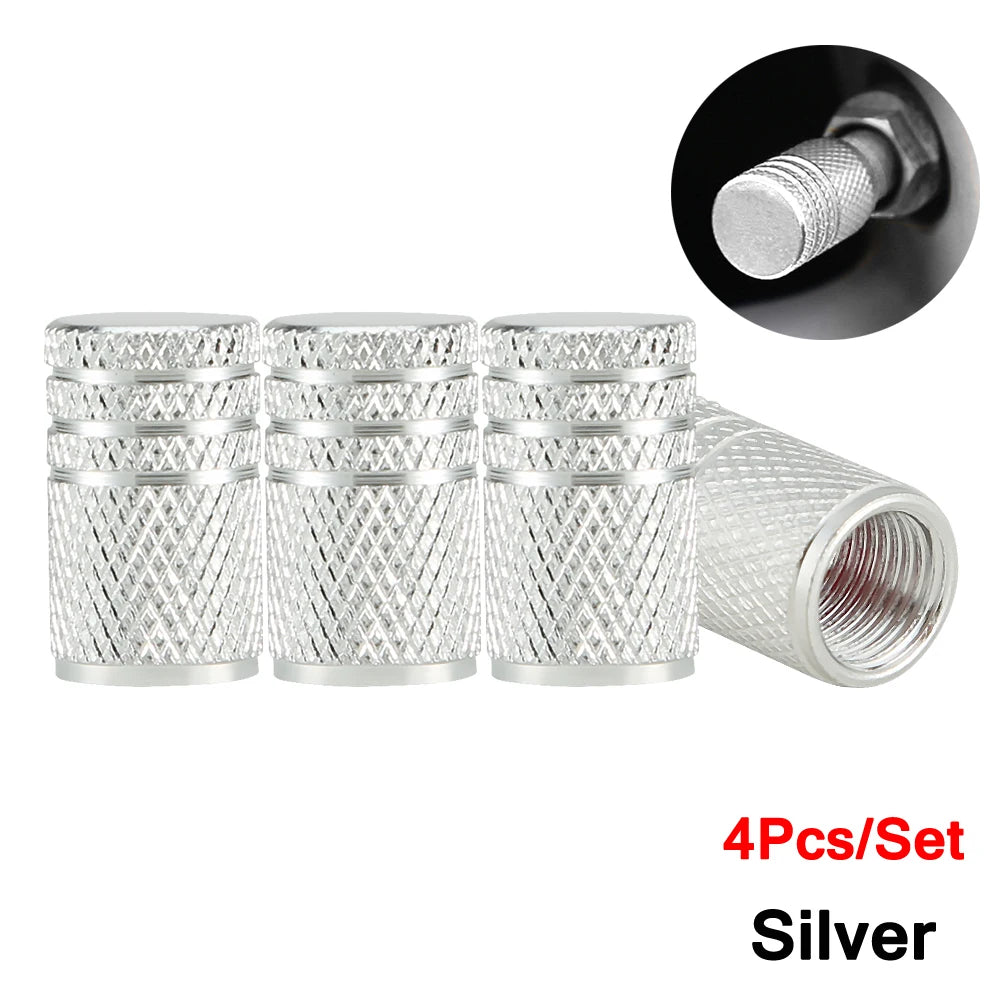 Kit com 4 Tampas de Válvula de Pneu DSYCAR em Alumínio – Estilo Knurling (Schrader US)