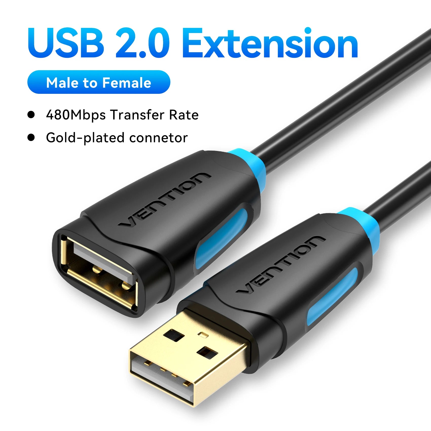 Vention Cabo USB de Extensão USB 3.0 / 2.0 – Macho para Fêmea (0,5 m a 5 m)
