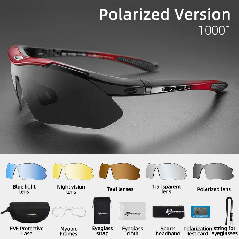 Óculos de Ciclismo ROCKBROS Polarizados UV400 com Lentes Intercambiáveis – Modelo 0089