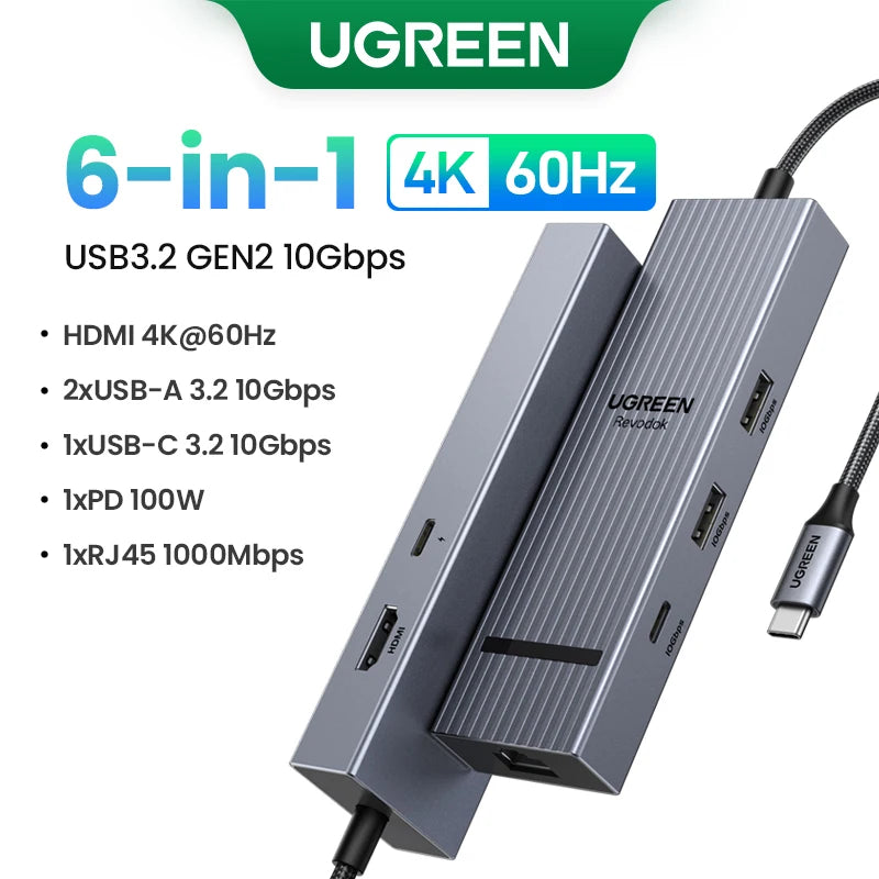 UGREEN Hub USB-C Dual HDMI 10 em 1 – 8K / 4K, PD 100W, Ethernet Gigabit, SD/TF