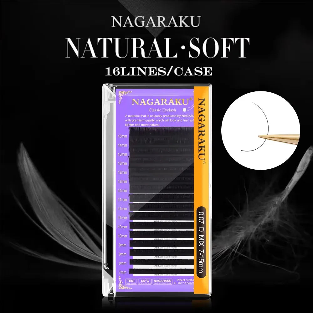 NAGARAKU Cílios Fio a Fio Classic – 16 Fileiras, Preto Matte, Efeito Natural