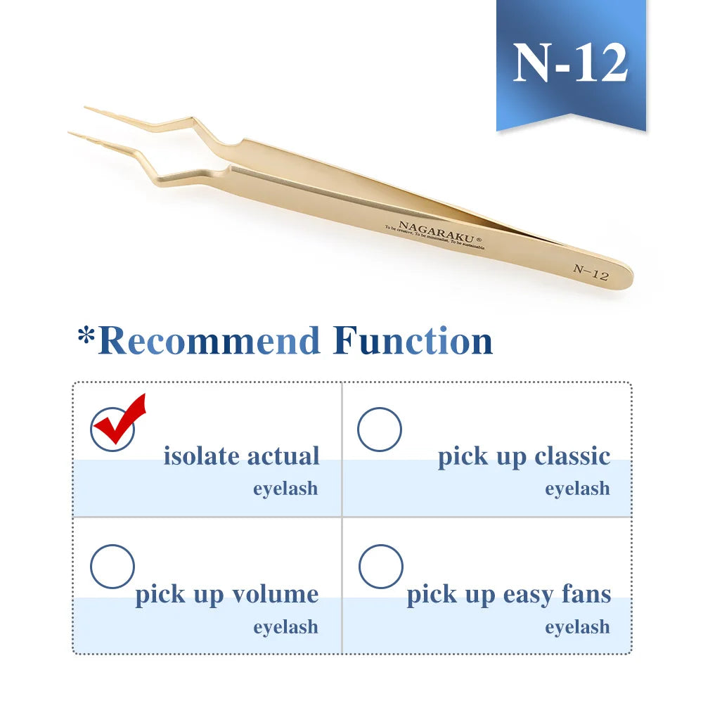 Pinça Profissional para Extensão de Cílios NAGARAKU em Aço Inoxidável