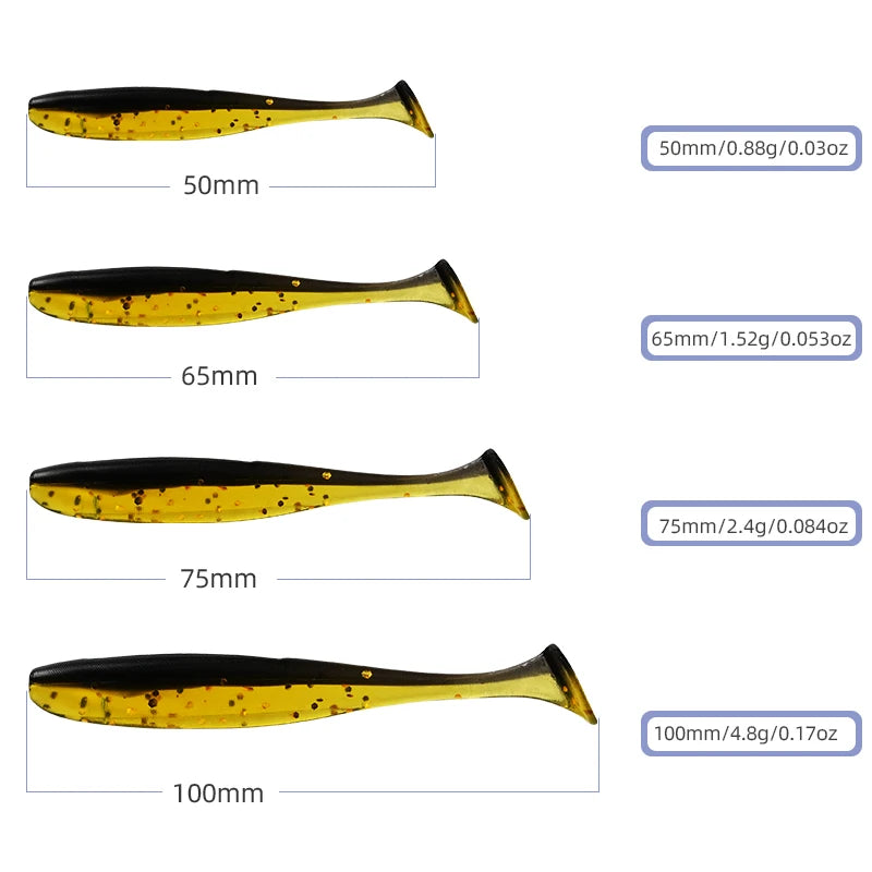 MEREDITH Easy Shiner – Isca Artificial Soft Bait em Silicone (50mm a 100mm)