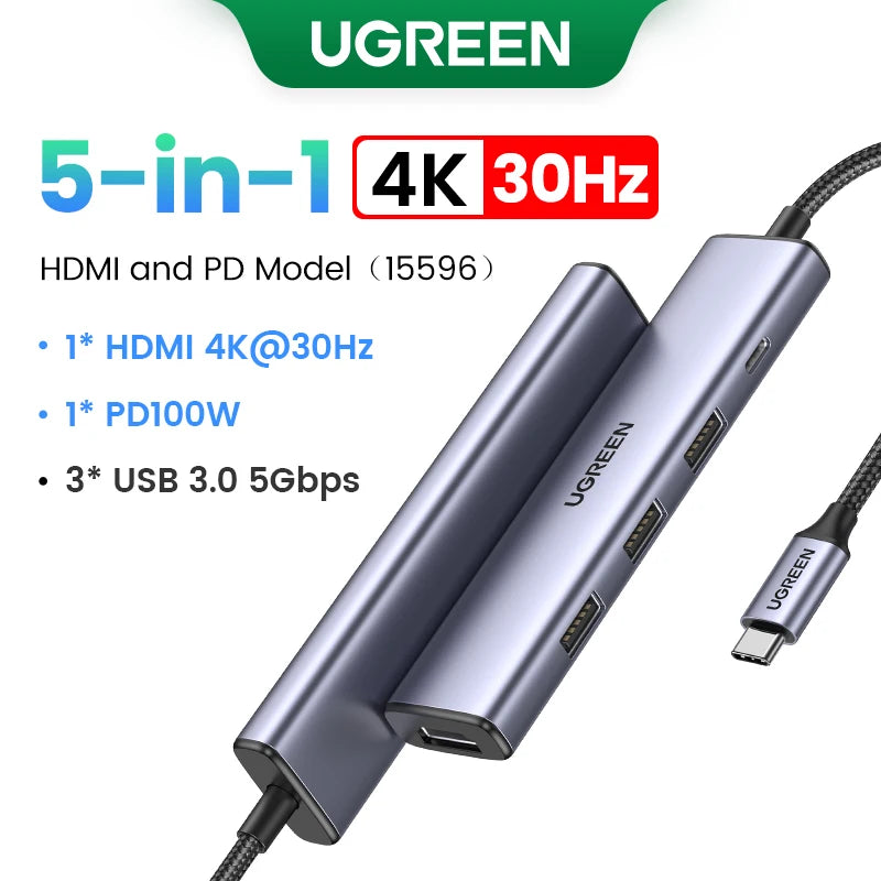 UGREEN Hub USB-C Dual HDMI 10 em 1 – 8K / 4K, PD 100W, Ethernet Gigabit, SD/TF