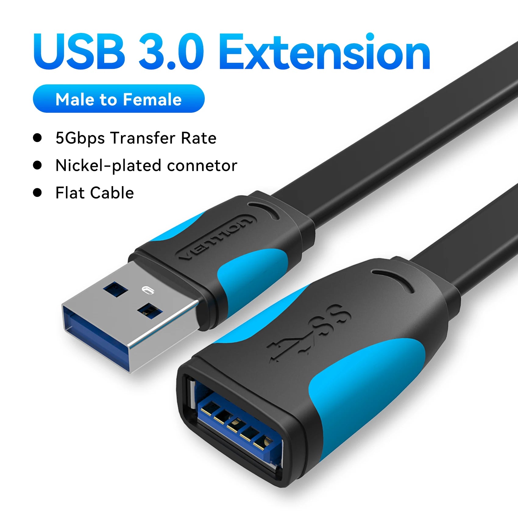 Vention Cabo USB de Extensão USB 3.0 / 2.0 – Macho para Fêmea (0,5 m a 5 m)