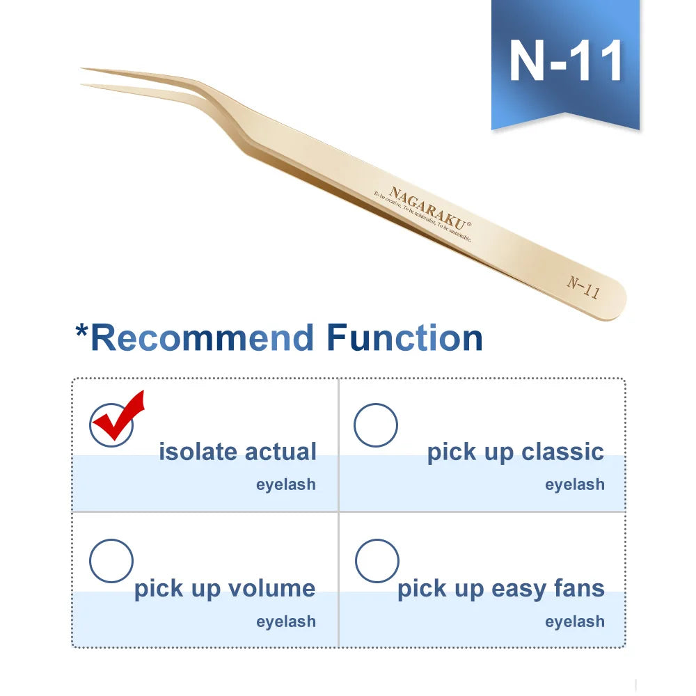 Pinça Profissional para Extensão de Cílios NAGARAKU em Aço Inoxidável