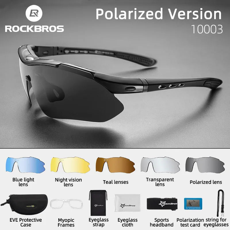 Óculos de Ciclismo ROCKBROS Polarizados UV400 com Lentes Intercambiáveis – Modelo 0089