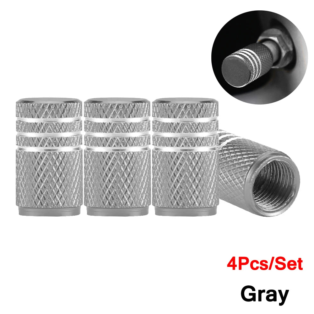 Kit com 4 Tampas de Válvula de Pneu DSYCAR em Alumínio – Estilo Knurling (Schrader US)