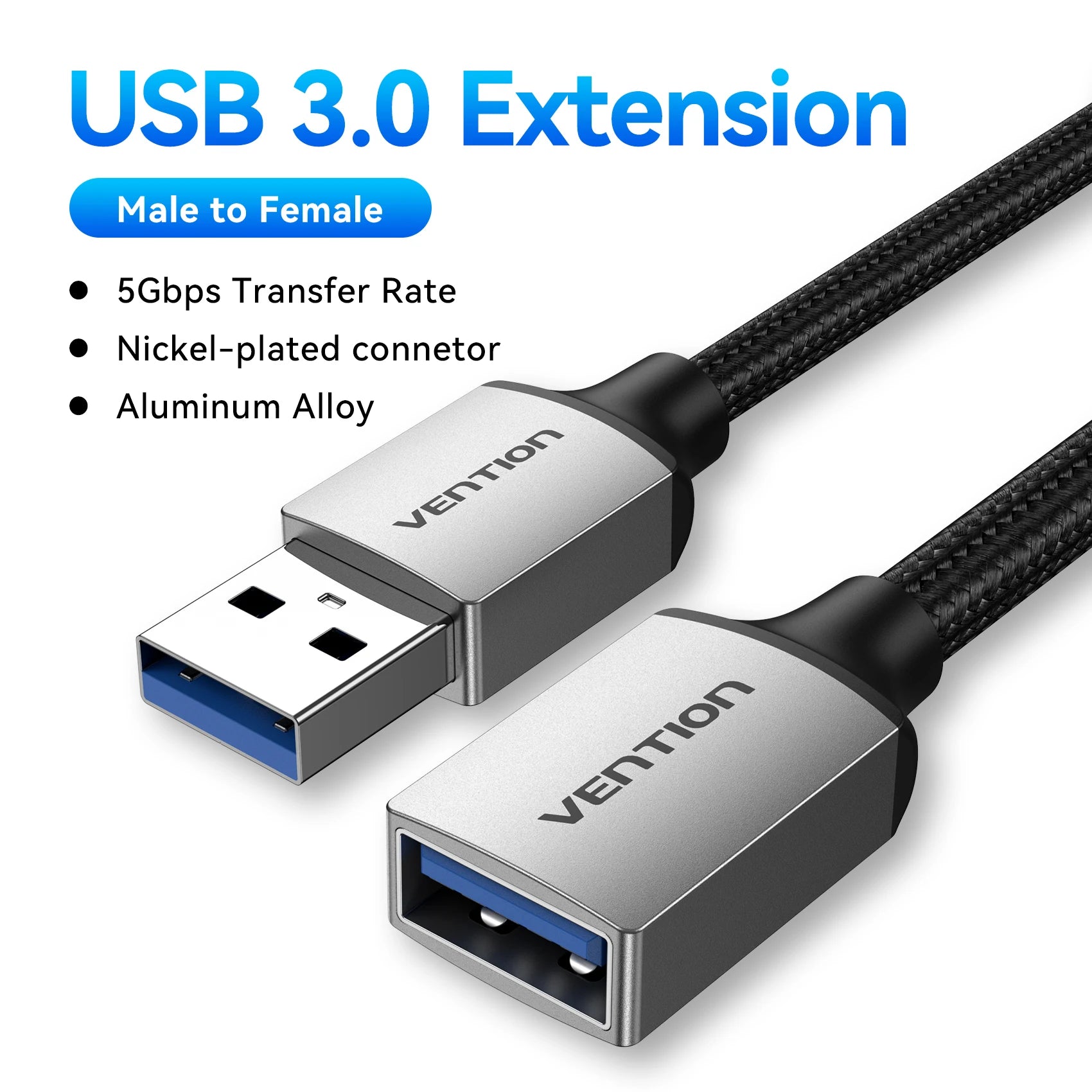 Vention Cabo USB de Extensão USB 3.0 / 2.0 – Macho para Fêmea (0,5 m a 5 m)