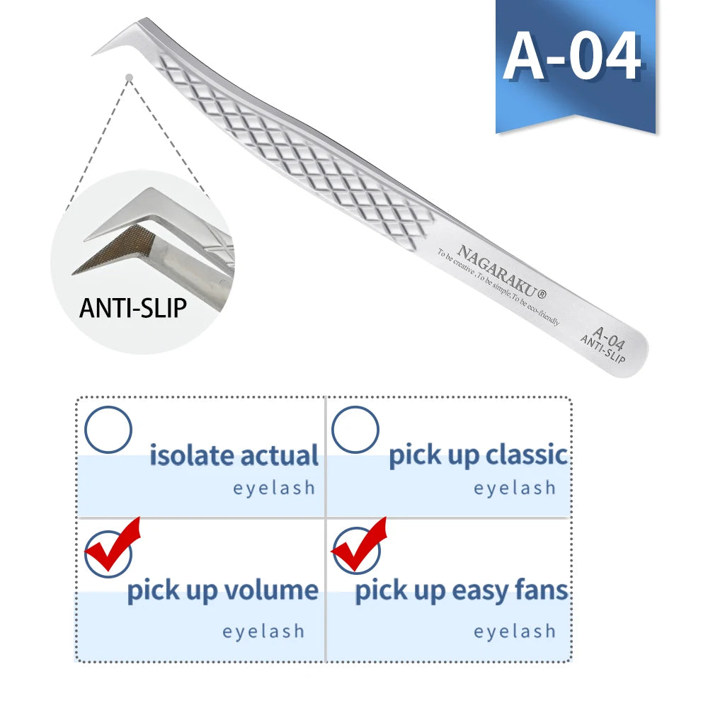 Pinça Profissional para Extensão de Cílios NAGARAKU em Aço Inoxidável