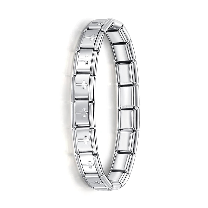Pulseira Hapiship Feminina em Aço Inoxidável – 9 mm, Estilo Italiano, Elástica com Charms