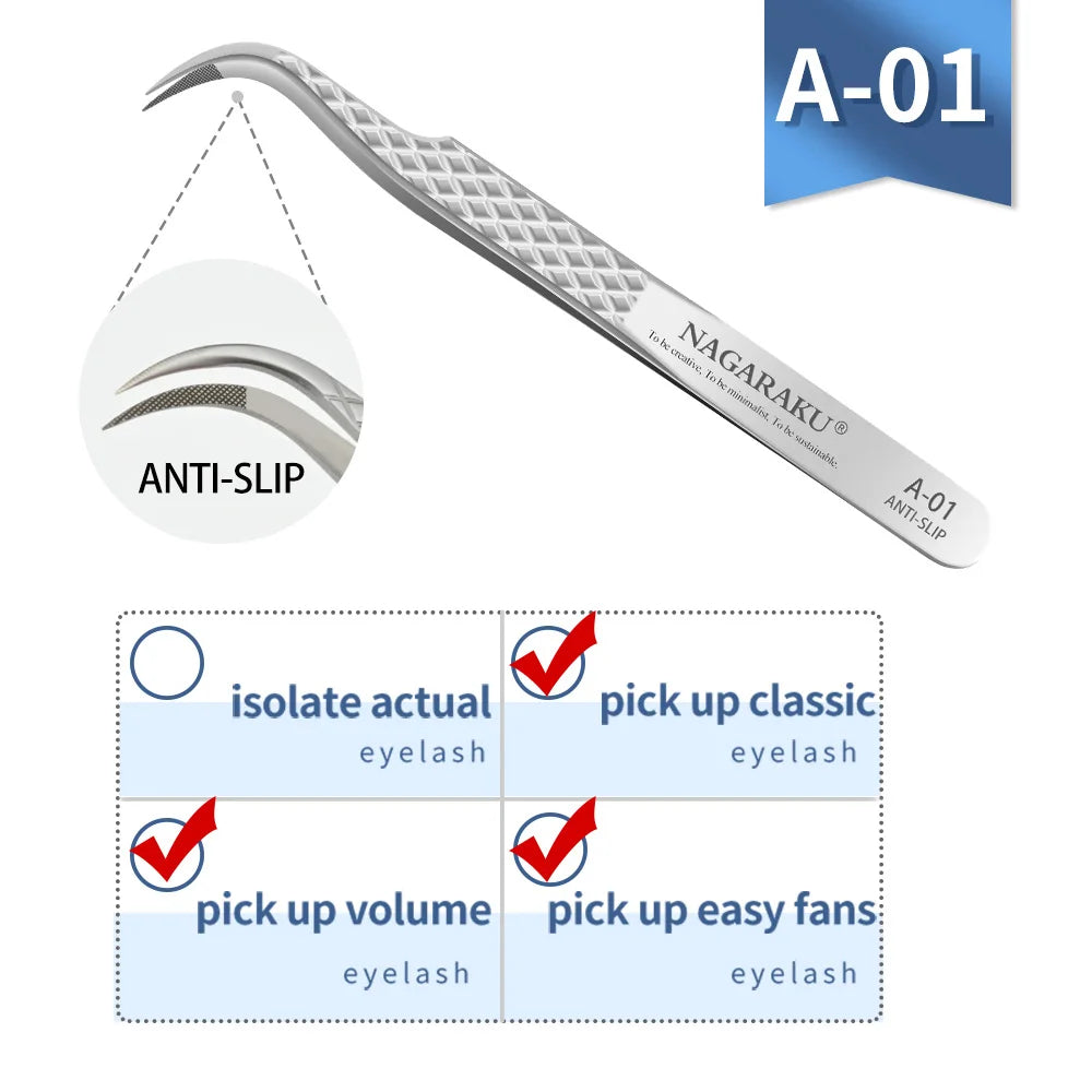 Pinça Profissional para Extensão de Cílios NAGARAKU em Aço Inoxidável