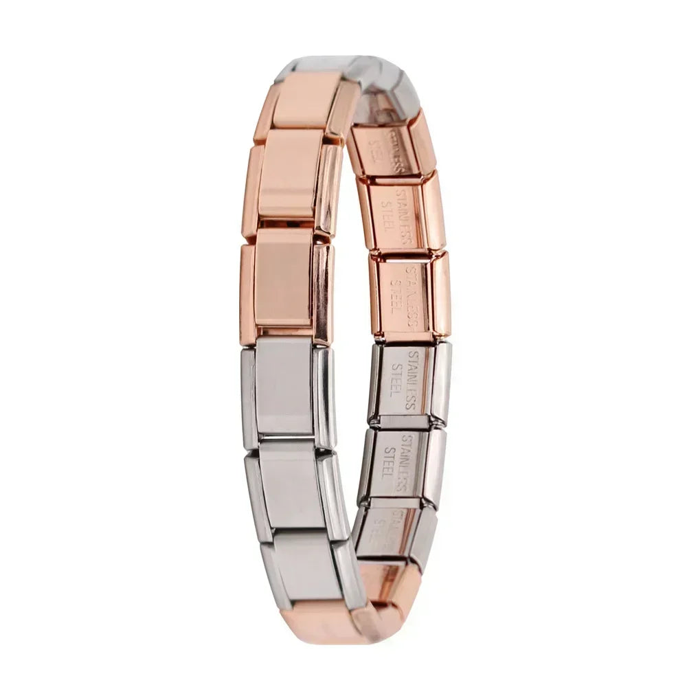 Pulseira Hapiship Feminina em Aço Inoxidável – 9 mm, Estilo Italiano, Elástica com Charms