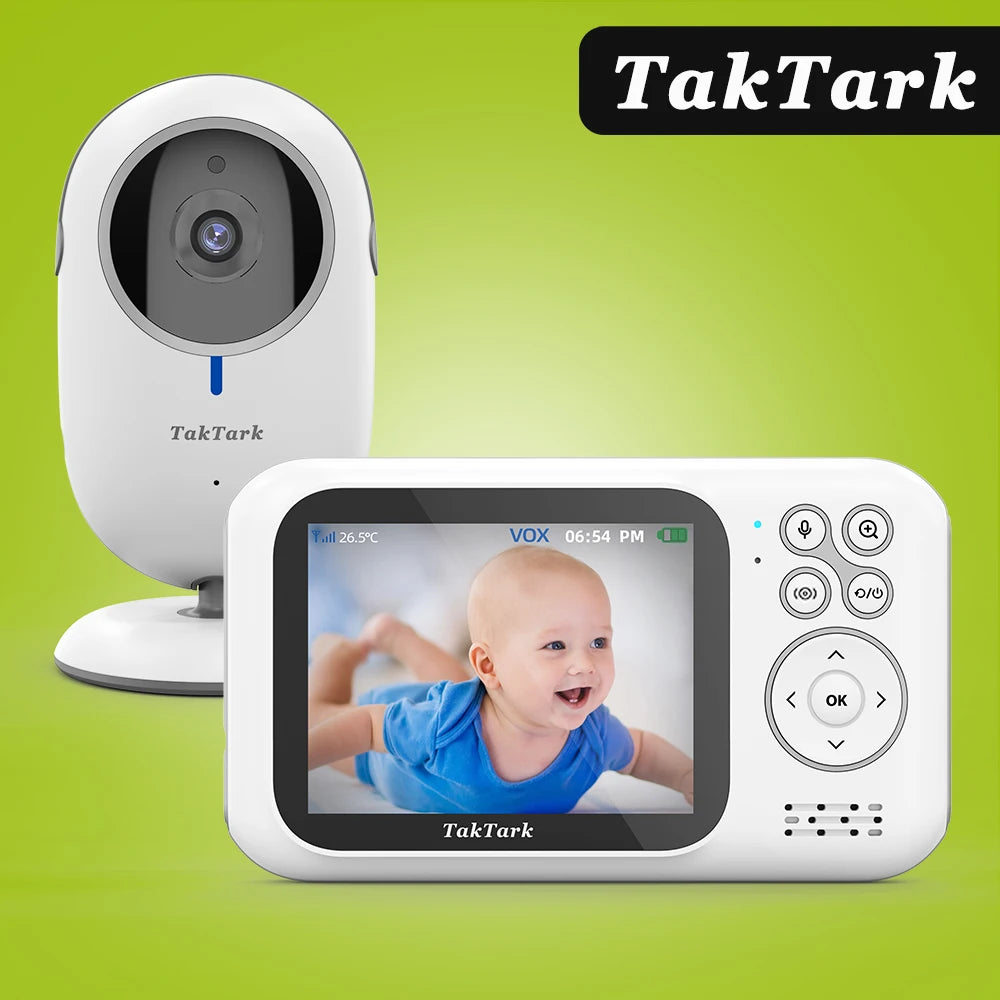 TakTark Monitor Eletrônico para Bebê 3,2” com Vídeo Sem Fio, Visão Noturna e Monitoramento de Temperatura