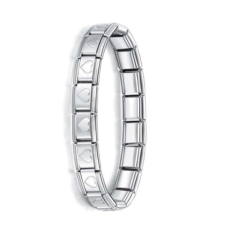 Pulseira Hapiship Feminina em Aço Inoxidável – 9 mm, Estilo Italiano, Elástica com Charms
