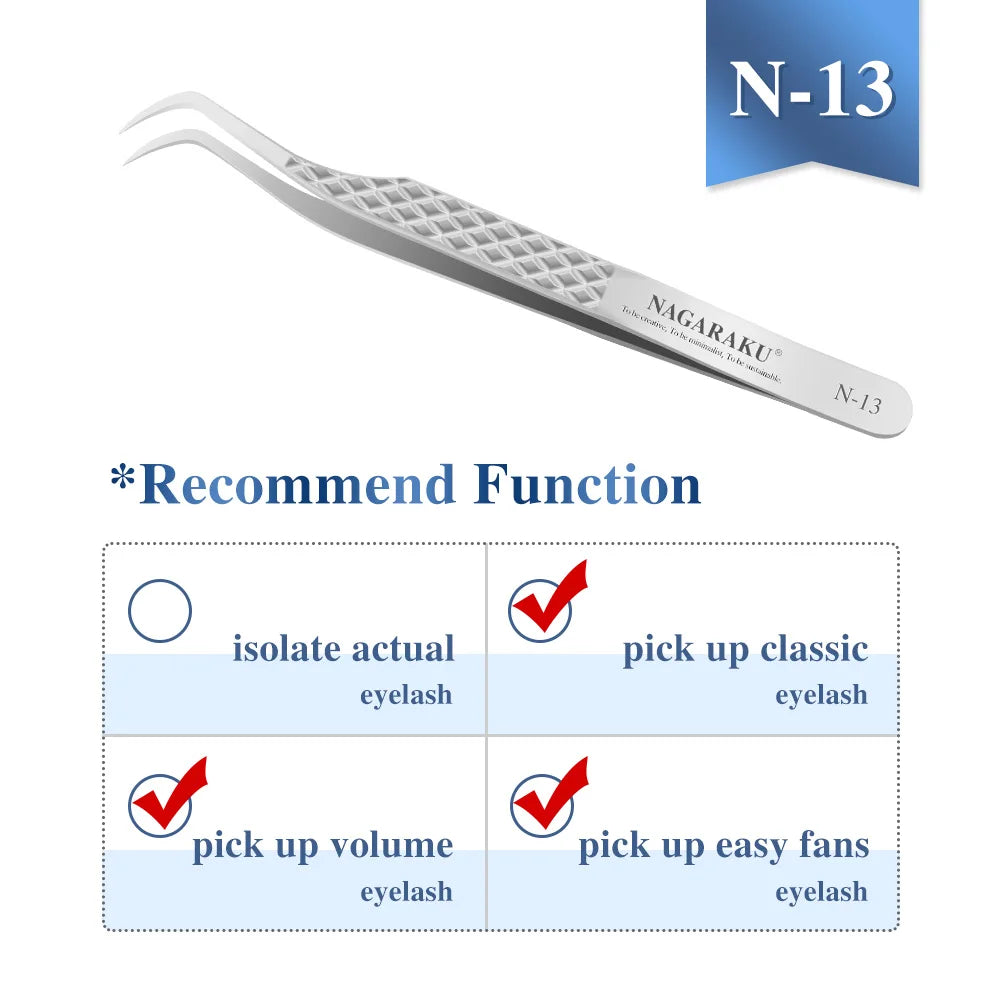 Pinça Profissional para Extensão de Cílios NAGARAKU em Aço Inoxidável