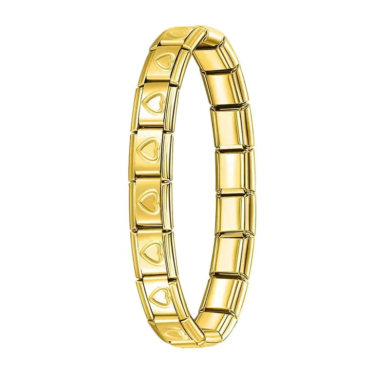 Pulseira Hapiship Feminina em Aço Inoxidável – 9 mm, Estilo Italiano, Elástica com Charms