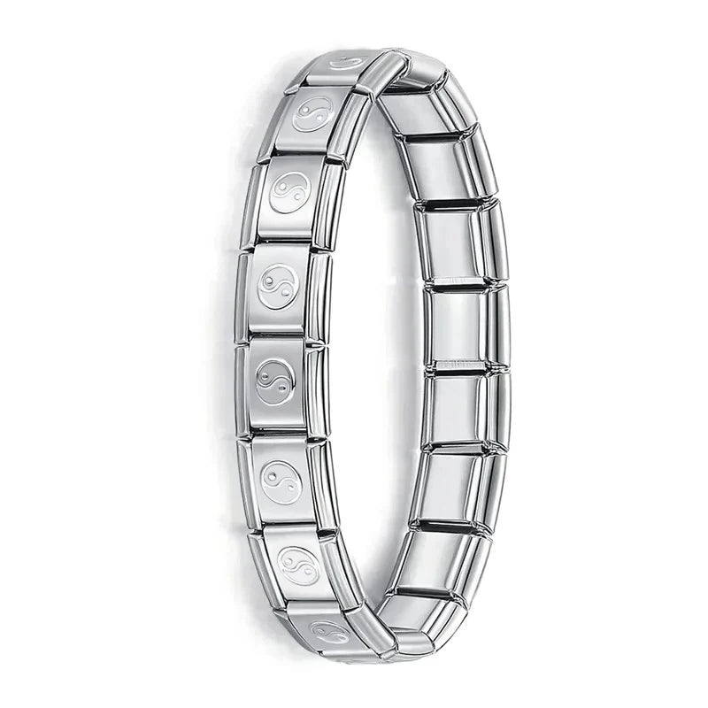 Pulseira Hapiship Feminina em Aço Inoxidável – 9 mm, Estilo Italiano, Elástica com Charms