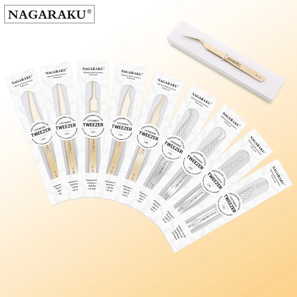 Pinça Profissional para Extensão de Cílios NAGARAKU em Aço Inoxidável