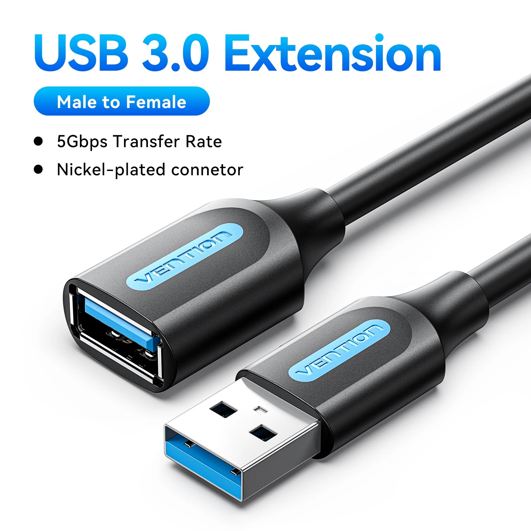 Vention Cabo USB de Extensão USB 3.0 / 2.0 – Macho para Fêmea (0,5 m a 5 m)